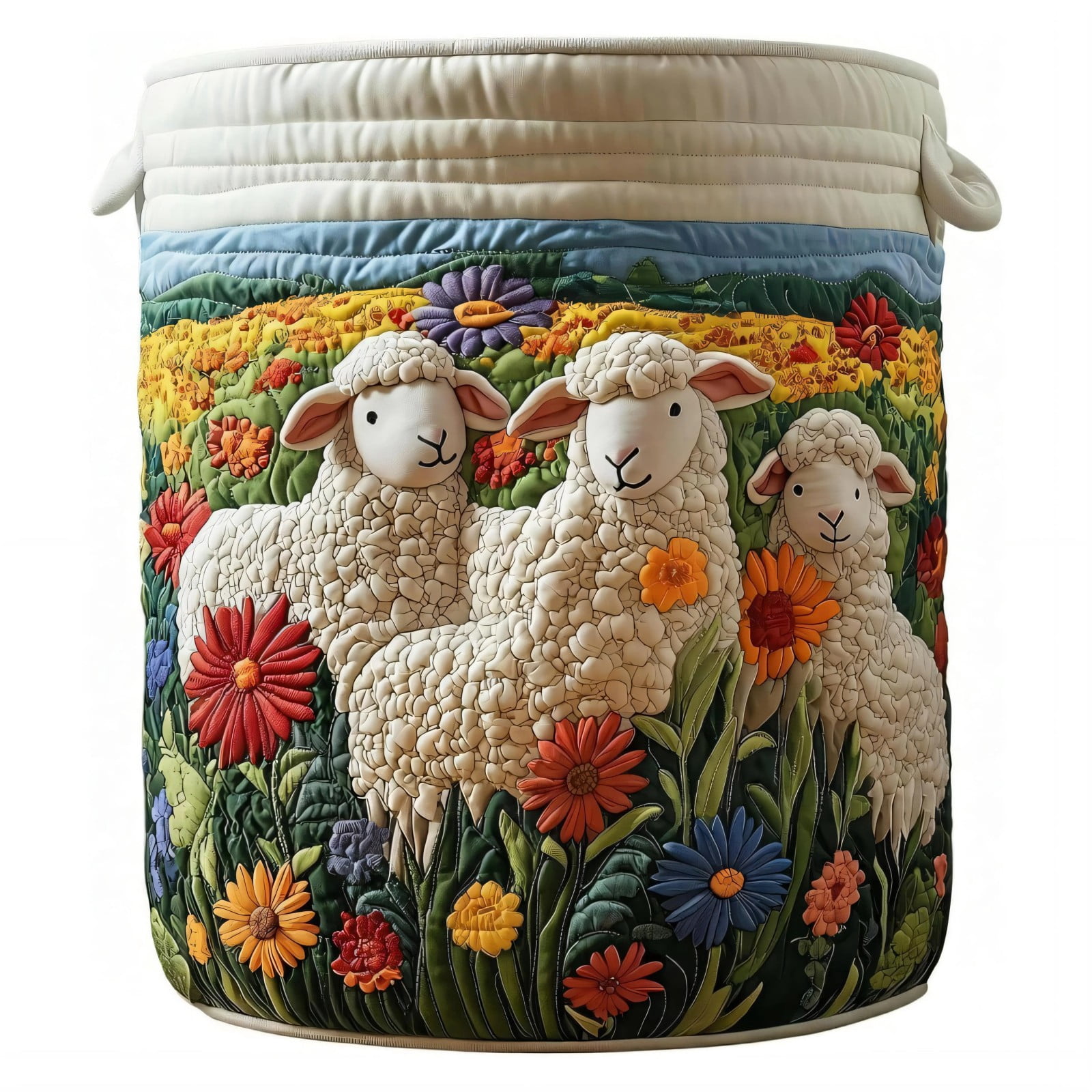 Quilted Laundry Hamper Foldable Storage Basket With Soft Padding And Floral Detail For Bedroom Bathroom Storage