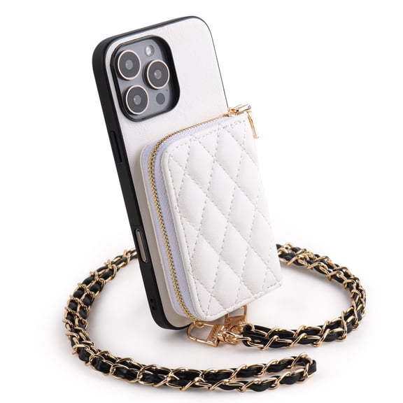 Quilted Leather Wallet Case for iPhone 14-17 Plus Pro Max, Crossbody Flip Card Holder Shockproof Phone Cover for Women