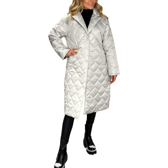 Quilted Long Winter Coat High Gloss Finish Casual Outerwear Notched Collar Fashionable Layering Warm Jacket For Women