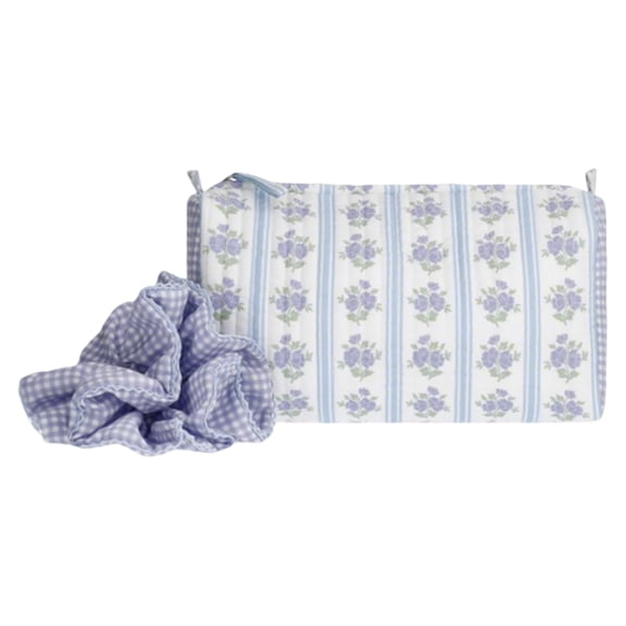 Quilted Makeup Bag, Cotton Large Travel Makeup Bag, Floral Coquette Make up Bag Cosmetic Bag Toiletry Bag for Women Girls