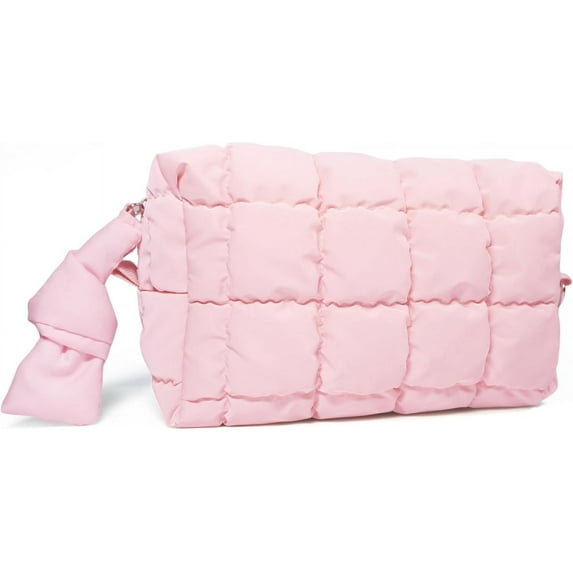 Quilted Makeup Bag Puffy Cosmetic Bag, Travel Toiletry Bag for Women, Cute Makeup Organizer Bag for Gifts Hot Pink Puffer Makeup Pouch