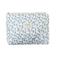 thumbnail image 1 of Quilted Makeup Bag Set for Women - Large Floral Cosmetic Bags, Cute Cotton Travel Toiletry Organizer Pouch, Coquette Style Flower Design, 1 of 5