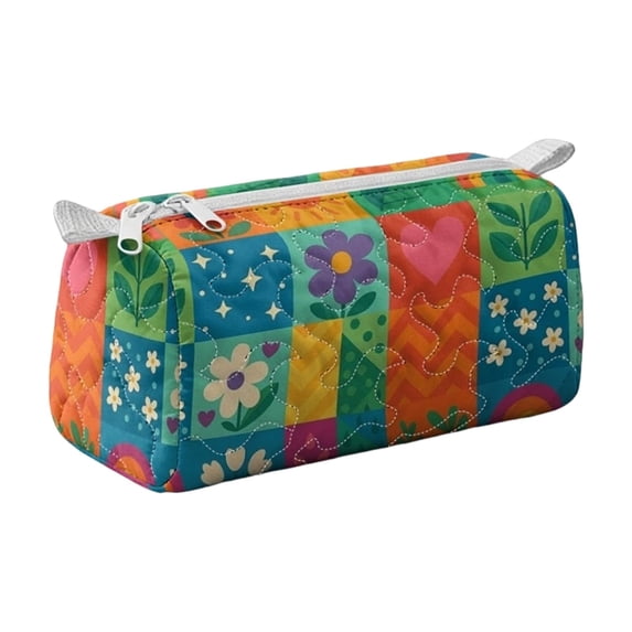 Quilted Makeup Bag, Small Sized Lightweight Fabric Cosmetic Pouch Multipurpose Toiletry Organizer for Women Travel Essentials and Beauty Accessories Storage