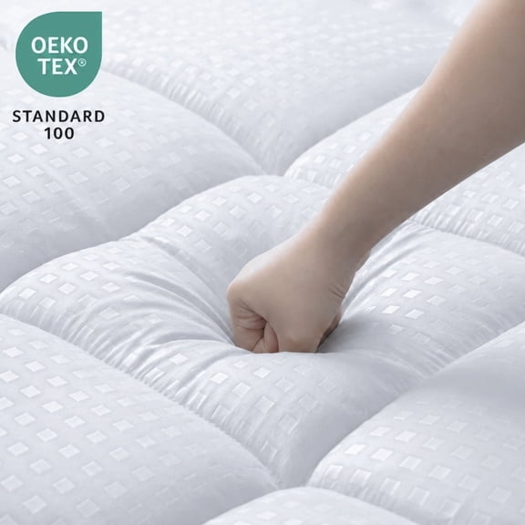 Vccoem Cooling Mattress Topper Queen White, Extra Thick Quilted Mattress Pad, Deep Pocket Fit, Breathable Plush Bed Topper, Hypoallergenic