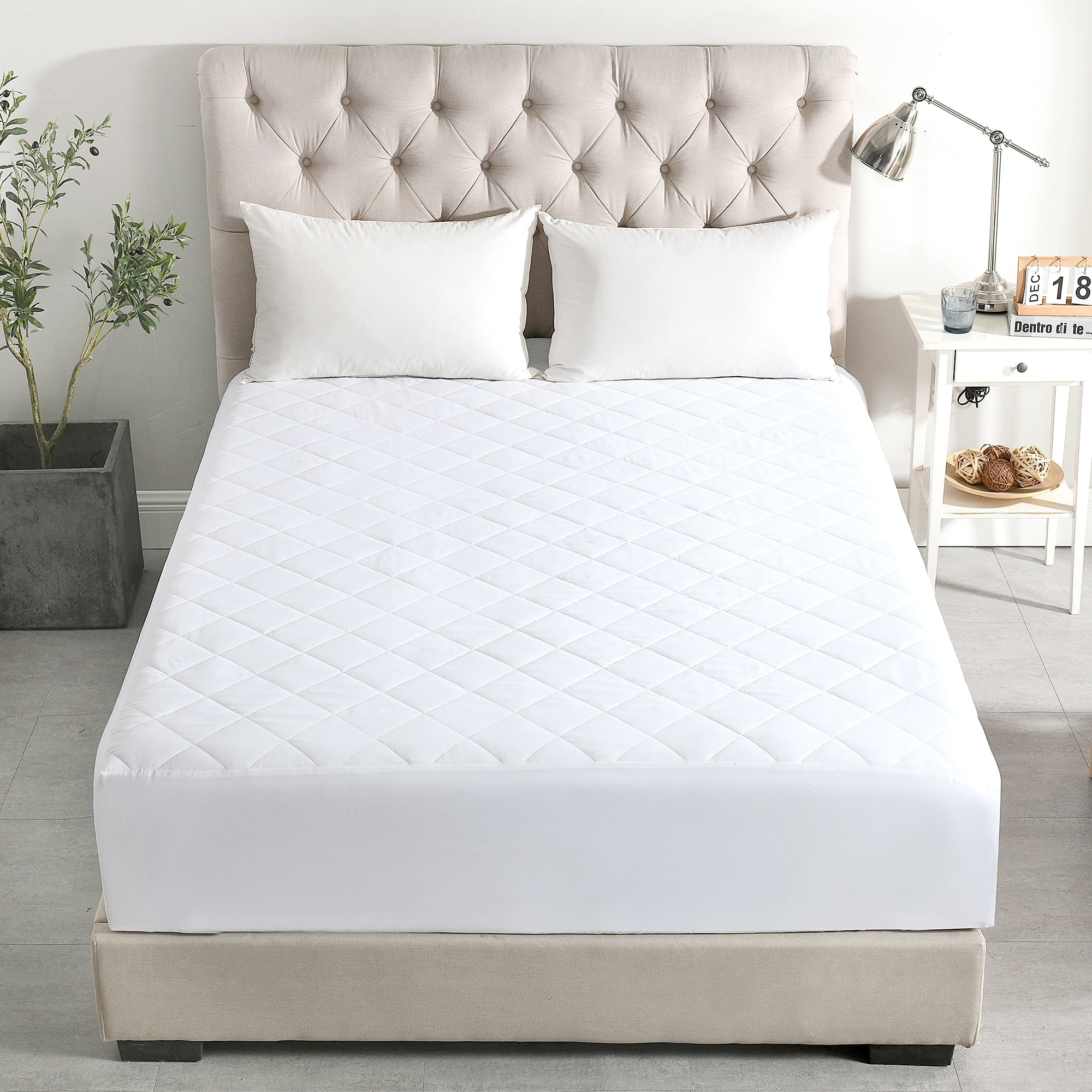 White Quilted Hypoallergenic Queen Mattress Protector Pad