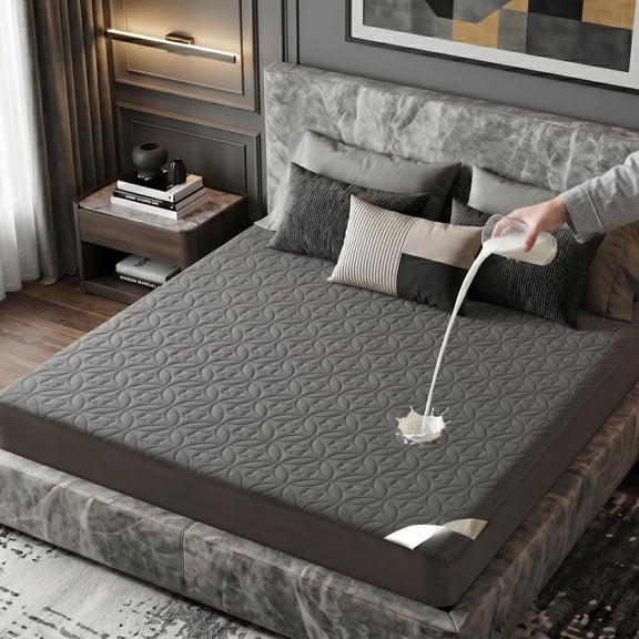 Quilted Mattress Protector, Water Repellent Top & TPU Backing, Soft Brushed Microfiber Bed Cover, Noiseless Breathable Pad (Gray, )