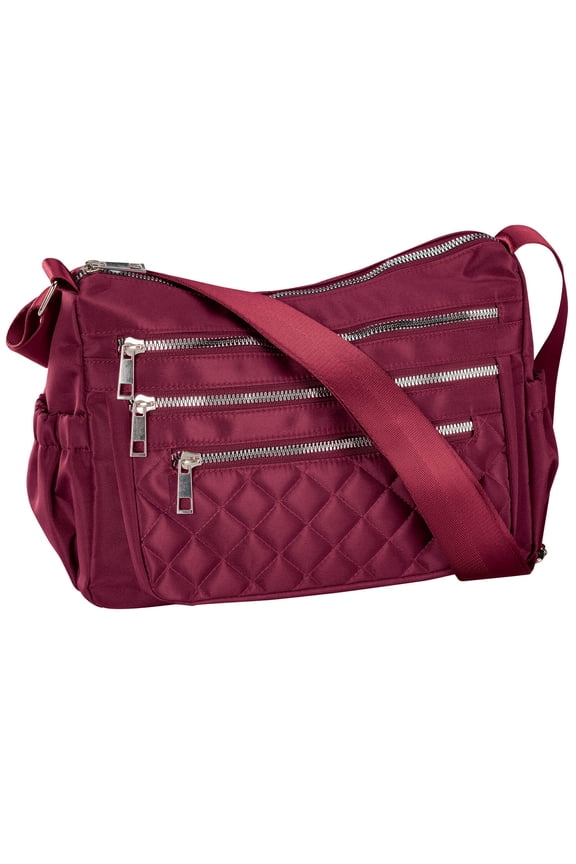 Quilted Microfiber Handbag, Crafted with Polyester Microfiber, Accessories - Burgundy Design, Measures 12 1/2" Long x 4" Wide x 8" High