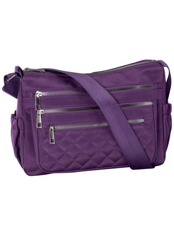 Quilted Microfiber Handbag, Crafted with Polyester Microfiber, Accessories - Purple Design, Measures 12 1/2" Long x 4" Wide x 8" High