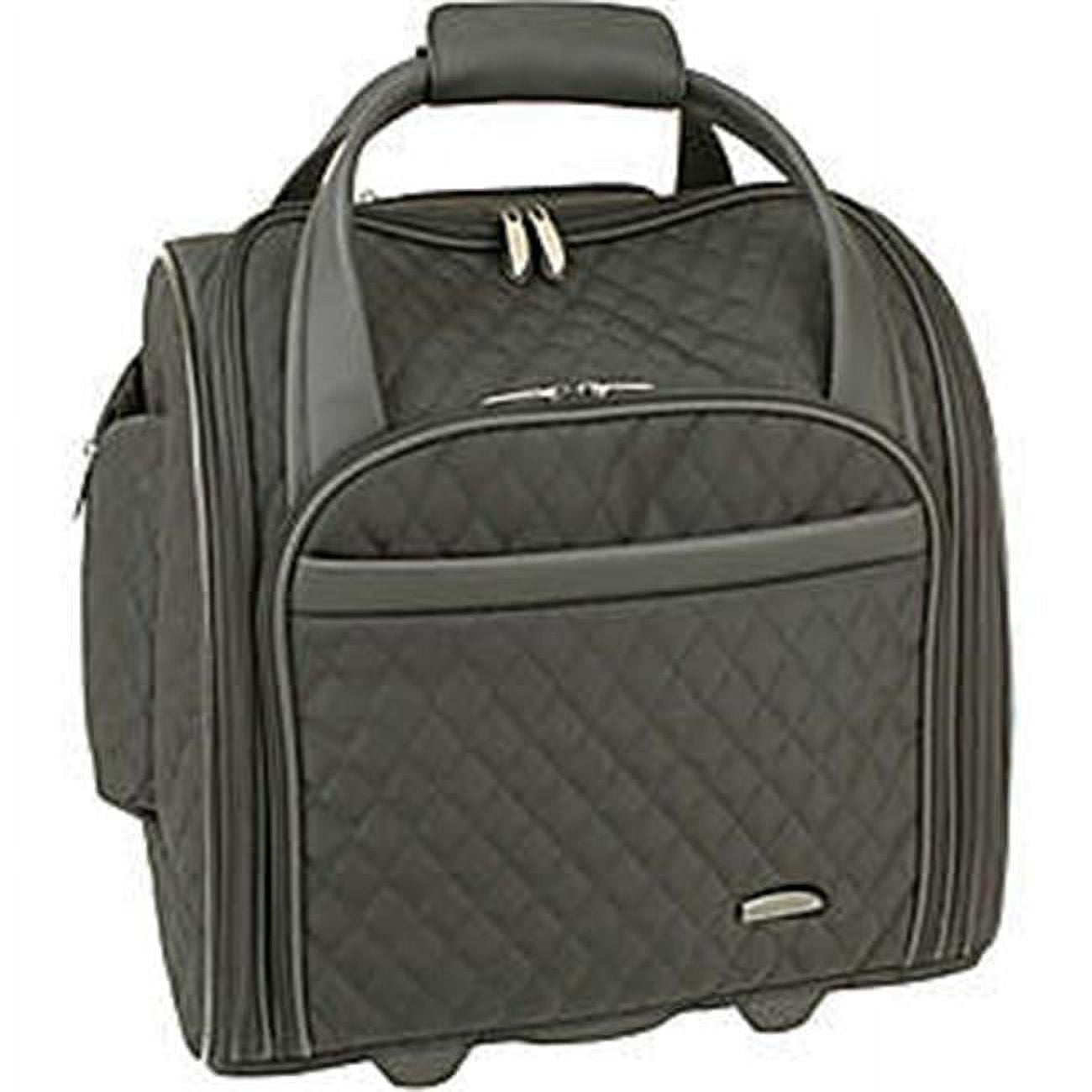 Quilted Microfiber Wheeled Underseat CarryOn With BackUp Bag Black