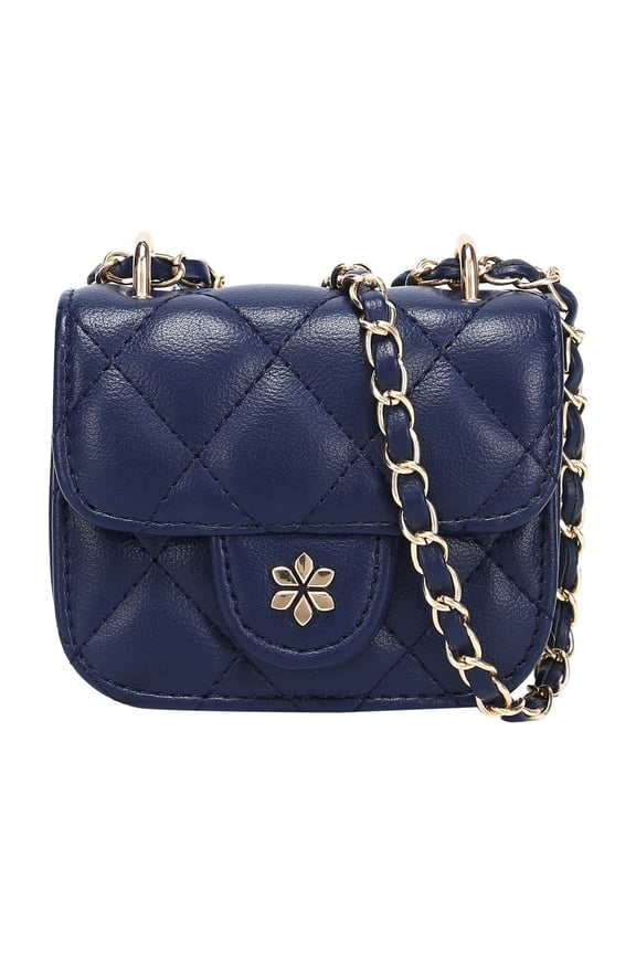 Vegan leather Quilted Mini Cross Body Bag, Blue