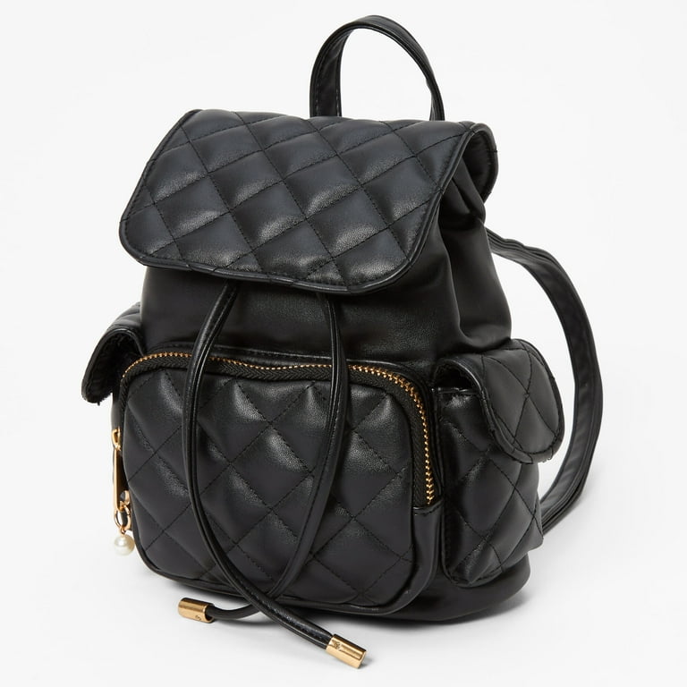 Quilted Mini Flap Backpack Black