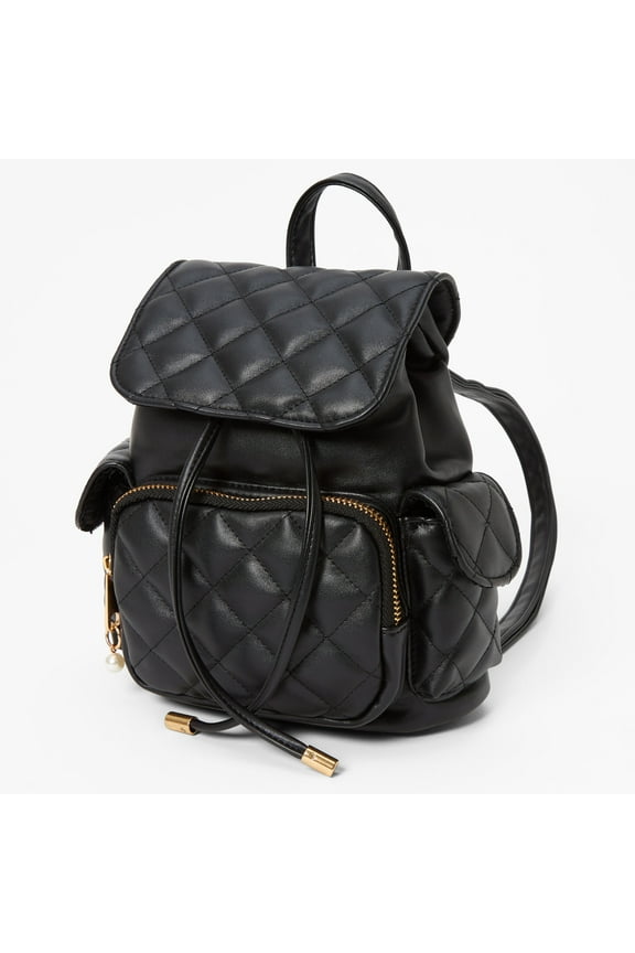 Quilted Mini Flap Backpack - Black
