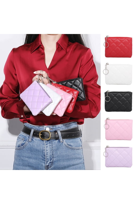 Quilted Mini Wallet for Women Elegant Embroidery Zipper Coin Purse with Card Slots PU Leather Compact Clutch for Daily Essentials (Purple)