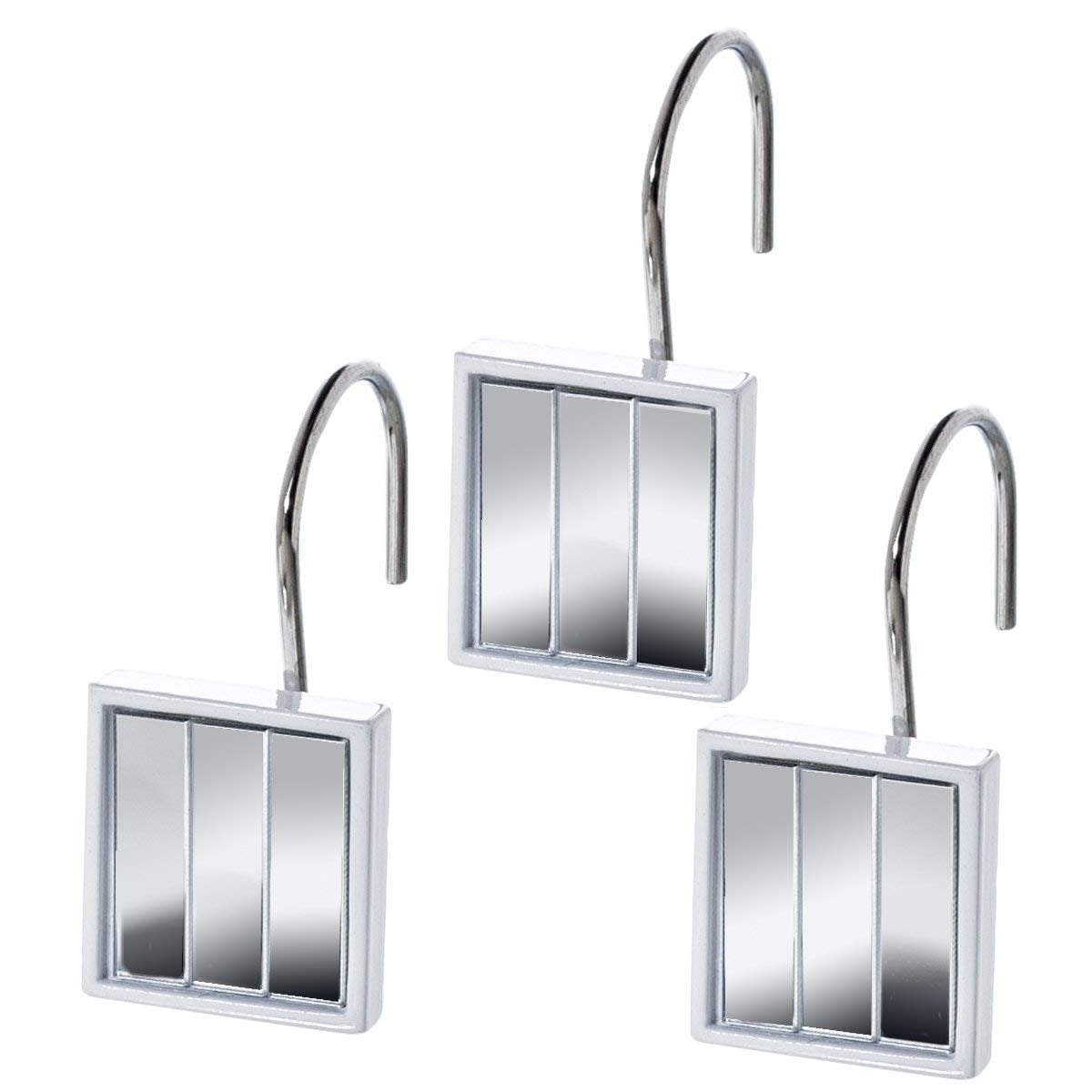Elegant Quilted Mirror Resin Shower Curtain Hooks Set