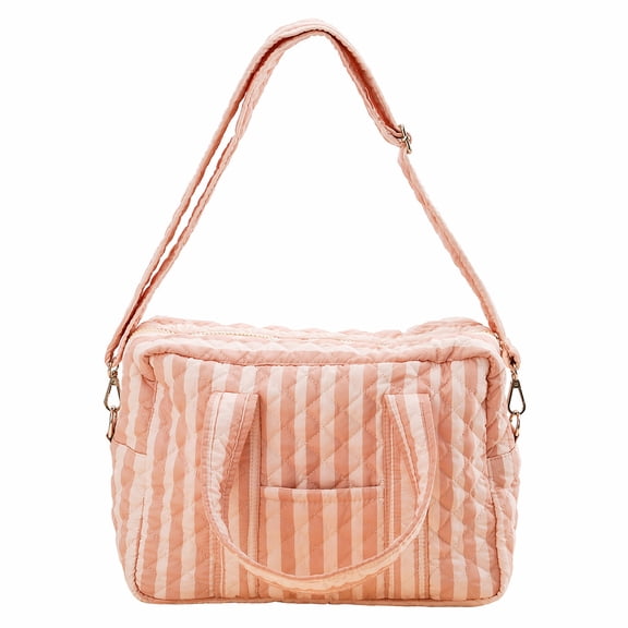 Quilted Mommy Weekender Bag, 12.99 Inch Floral Baby Diaper Tote, Adjustable Strap Overnight Travel Handbag for Women (Style D)