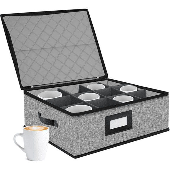 Quilted Mug Storage, 12 Cups, Storage Box, Kitchen Organization, Waterproof, 5.3x16.5x12.99 inches