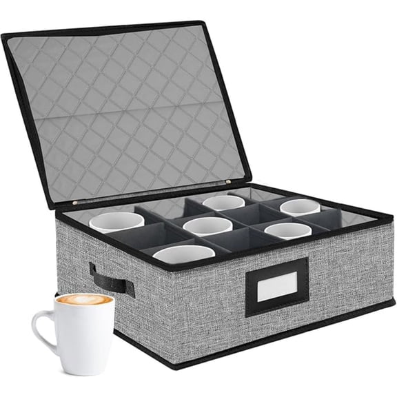 Quilted Mug Storage, 12 Cups, Storage Box, Kitchen Organization, Waterproof, 5.3x16.5x12.99 inches