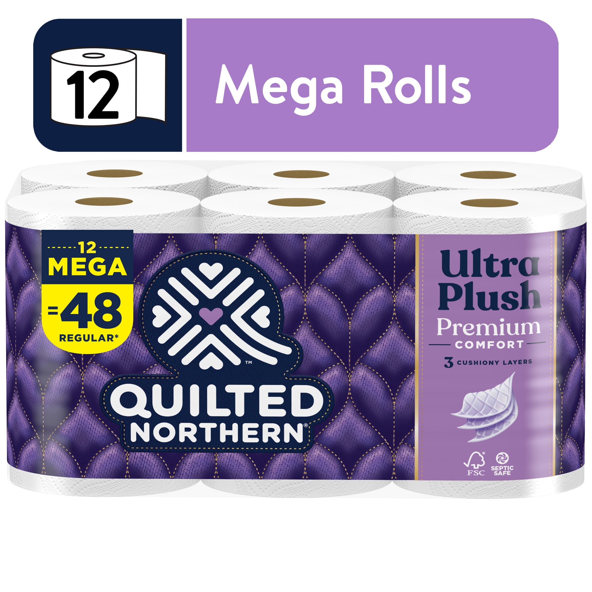 Quilted Northern Ultra Plush 12 Mega Rolls, 3X More Absorbent ...