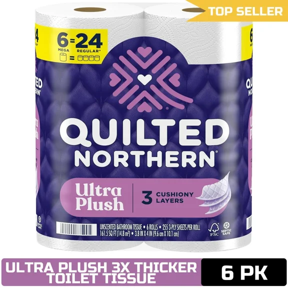 Quilted Northern Ultra Plush Toilet Paper 24 Regular Rolls 3 Ply Soft Tissue