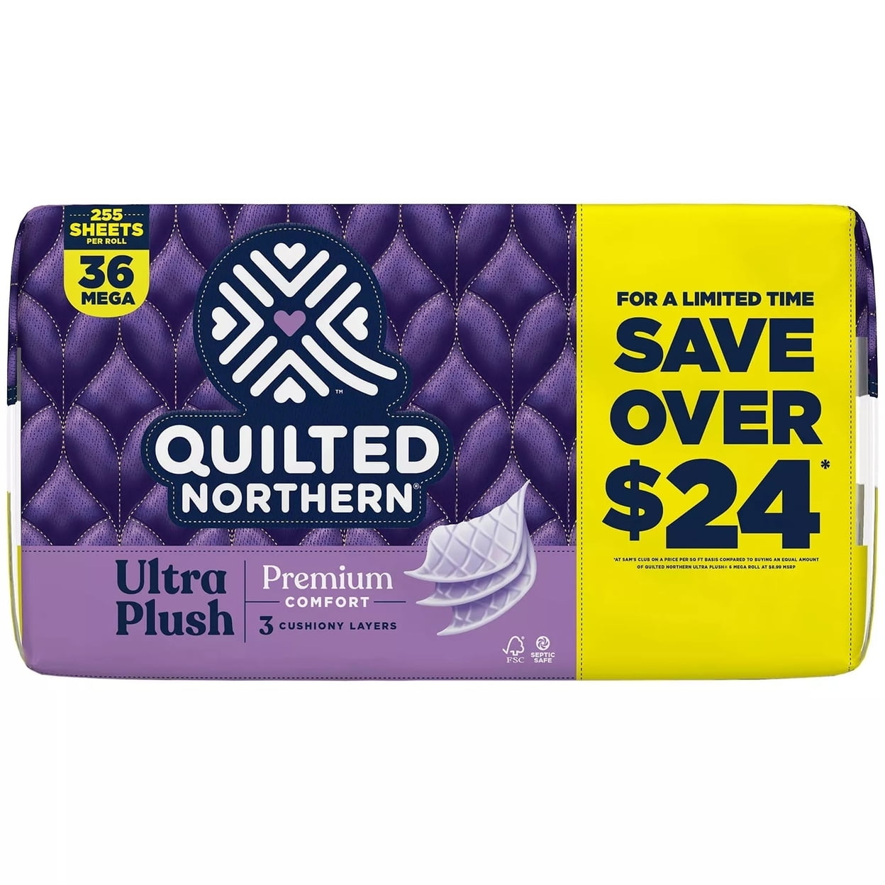 Quilted Northern Ultra Plush® Toilet Paper, 8 Mega Rolls = 32 Regular  Rolls, 3-Ply Bath Tissue White
