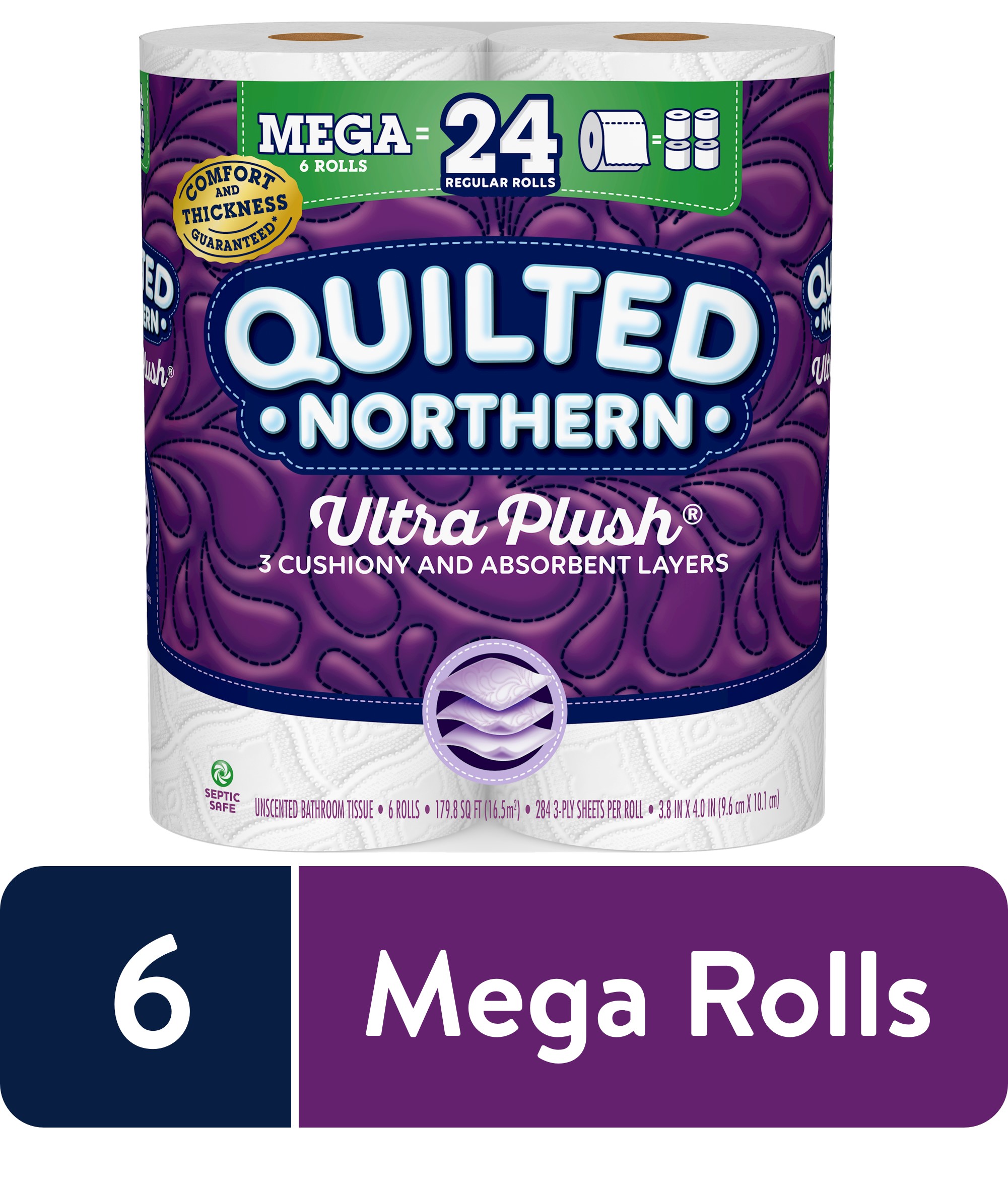 Quilted Northern Ultra Plush Toilet Paper, 6 Mega Rolls (= 24 Regular Rolls) - image 1 of 11