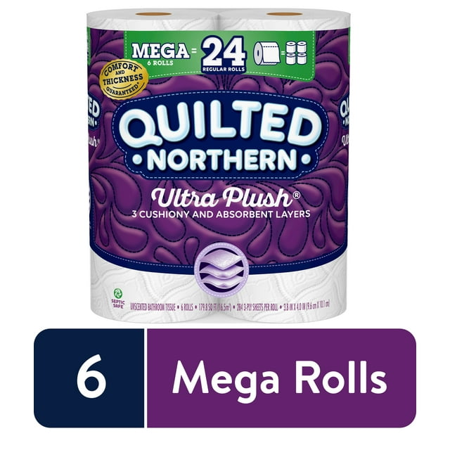 Quilted Northern Ultra Plush Toilet Paper, 6 Mega Rolls (= 24 Regular Rolls)