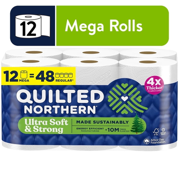 Quilted Northern Ultra Soft & Strong 2-Ply Toilet Paper, 12 Mega Rolls, 255 Sheets per Roll