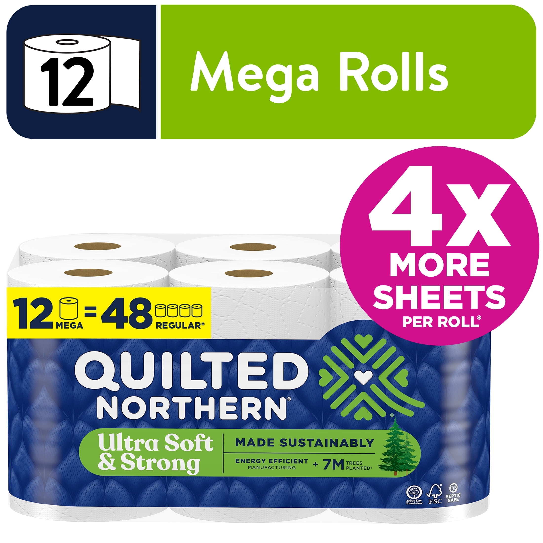 Quilted Northern Ultra Soft & Strong 2-Ply Toilet Paper, 12 Mega Rolls, 295 Sheets per Roll