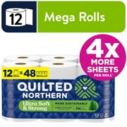 ورق تواليت مبطن فائق النعومة والقوة مكون من طبقتين من Northern Ultra Soft & Strong، 12 لفة ميجا، 295 ورقة لكل لفة