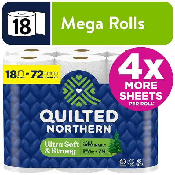 Quilted Northern Ultra Soft & Strong 2-Ply Toilet Paper, 18 Mega Rolls, 295 Sheets Per Roll