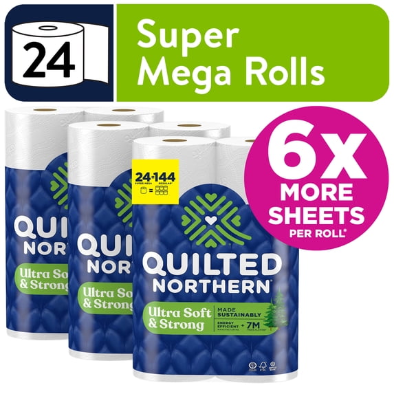 Quilted Northern Ultra Soft & Strong 2-Ply Toilet Paper, 24 Super Mega Rolls, 438 Sheets Per Roll