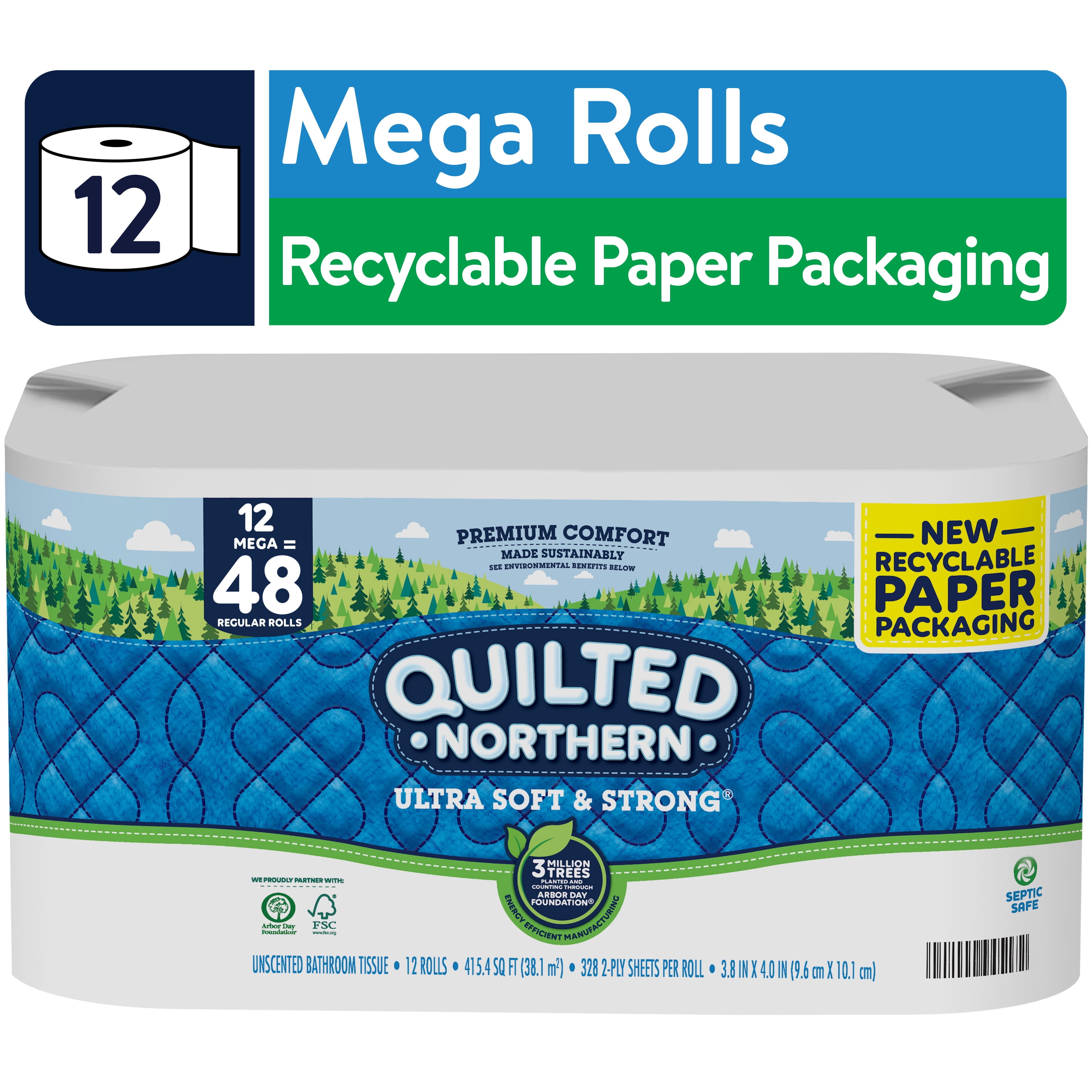 Quilted Northern Soft & Strong Tissue, 12 Mega Rolls, Recyclable ...