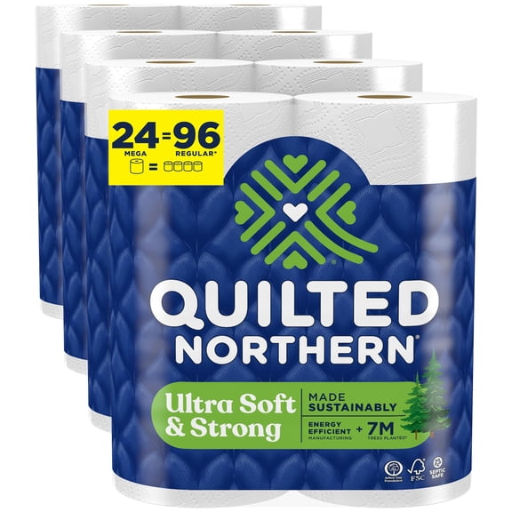 Quilted Northern Ultra Soft & Strong Toilet Paper, 24 Mega Rolls = 96 Regular Rolls, 5X Stronger*, Premium Soft Toilet Tissue Y201