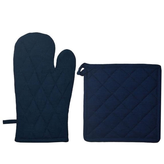 Quilted Oven Mitt & Potholder Set, Navy