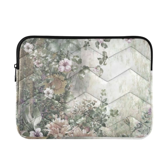 Quilted Padded Abstract Spring Flowers Printed Laptop Sleeve Case for 1314 inch