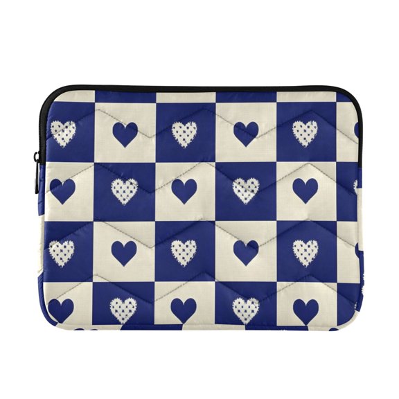 Quilted Padded Blue White Heart Printed Laptop Sleeve Case for 1314 inch