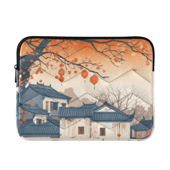 Quilted Padded Cartoon Chinese Architecture Printed Laptop Sleeve Case for 1314 inch