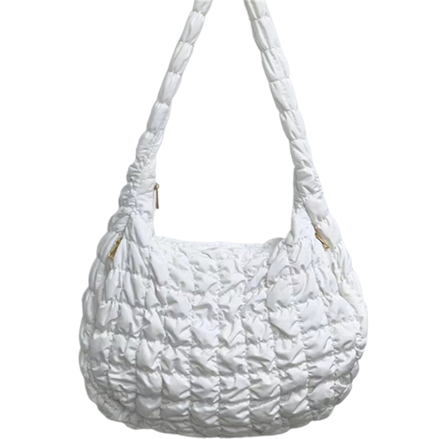 Quilted Padded Crossbody Bag for Women Pleated Bubbles Cloud Shoulder Bags  Large Tote Bucket Designer Bag Ruched Handbags(White)