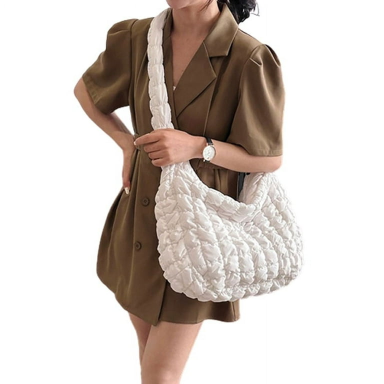 Quilted Padded Crossbody Bag for Women Pleated Bubbles Cloud