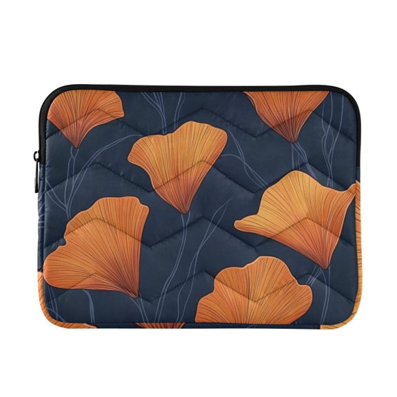 Quilted Padded Navy Ginkgo Leaf Pattern Printed Laptop Sleeve Case for 1314 inch