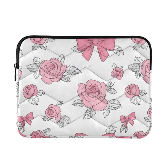Quilted Padded Pink Roses Bows Printed Laptop Sleeve Case for 1314 inch