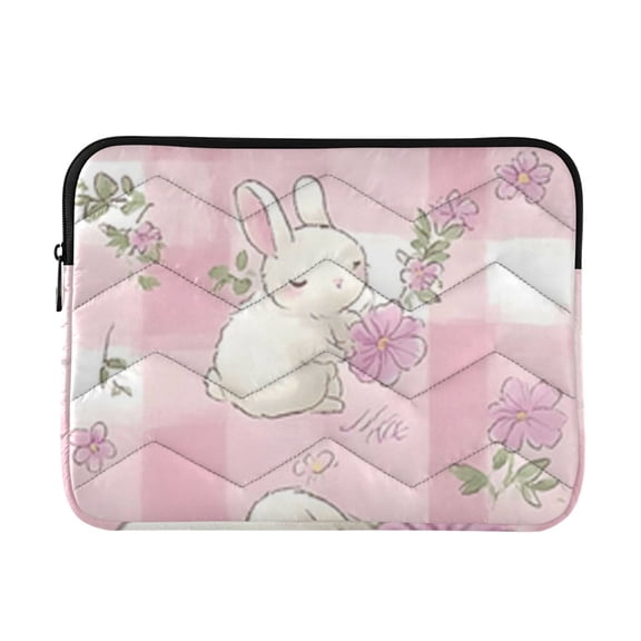 Quilted Padded Pink Spring Rabbit Printed Laptop Sleeve Case for 1314 inch