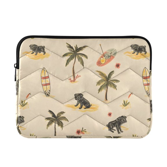 Quilted Padded Pug Next To A Surfboard Printed Laptop Sleeve Case for 1314 inch