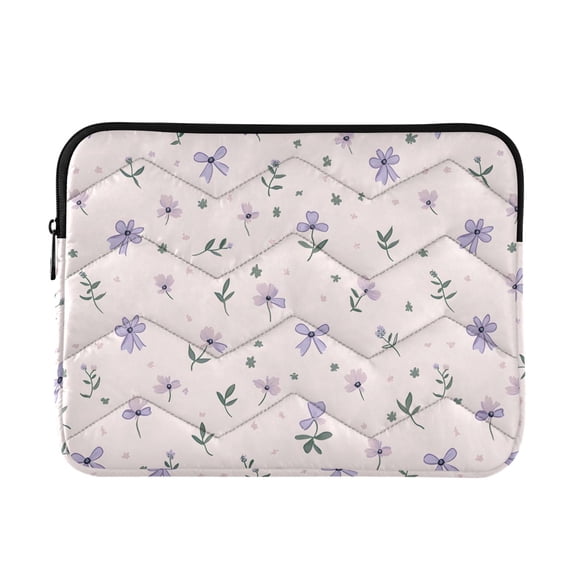 Quilted Padded Small Florals Purple Bows Printed Laptop Sleeve Case for 1314 inch