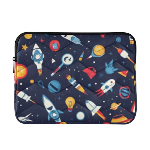 Quilted Padded Space Theme Cartoon Planet Rocket Printed Laptop Sleeve Case for 1314 inch