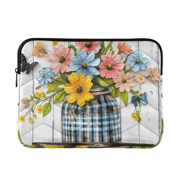 Quilted Padded Spring Butterflies Flowers Printed Laptop Sleeve Case for 1314 inch
