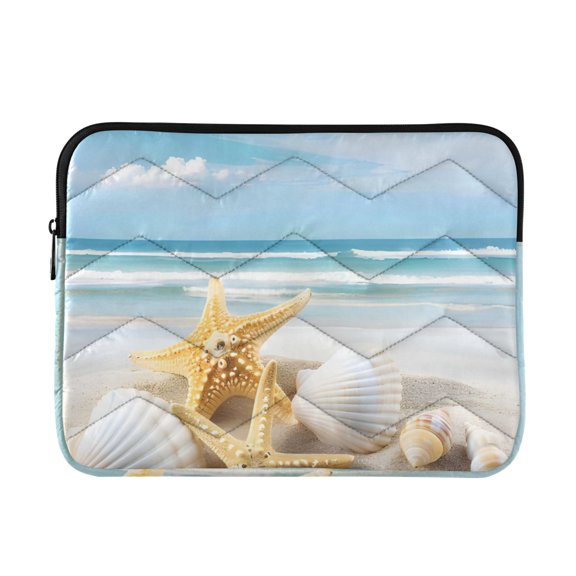 Quilted Padded Starfish Shells and Sandy Beach Printed Laptop Sleeve Case for 1314 inch