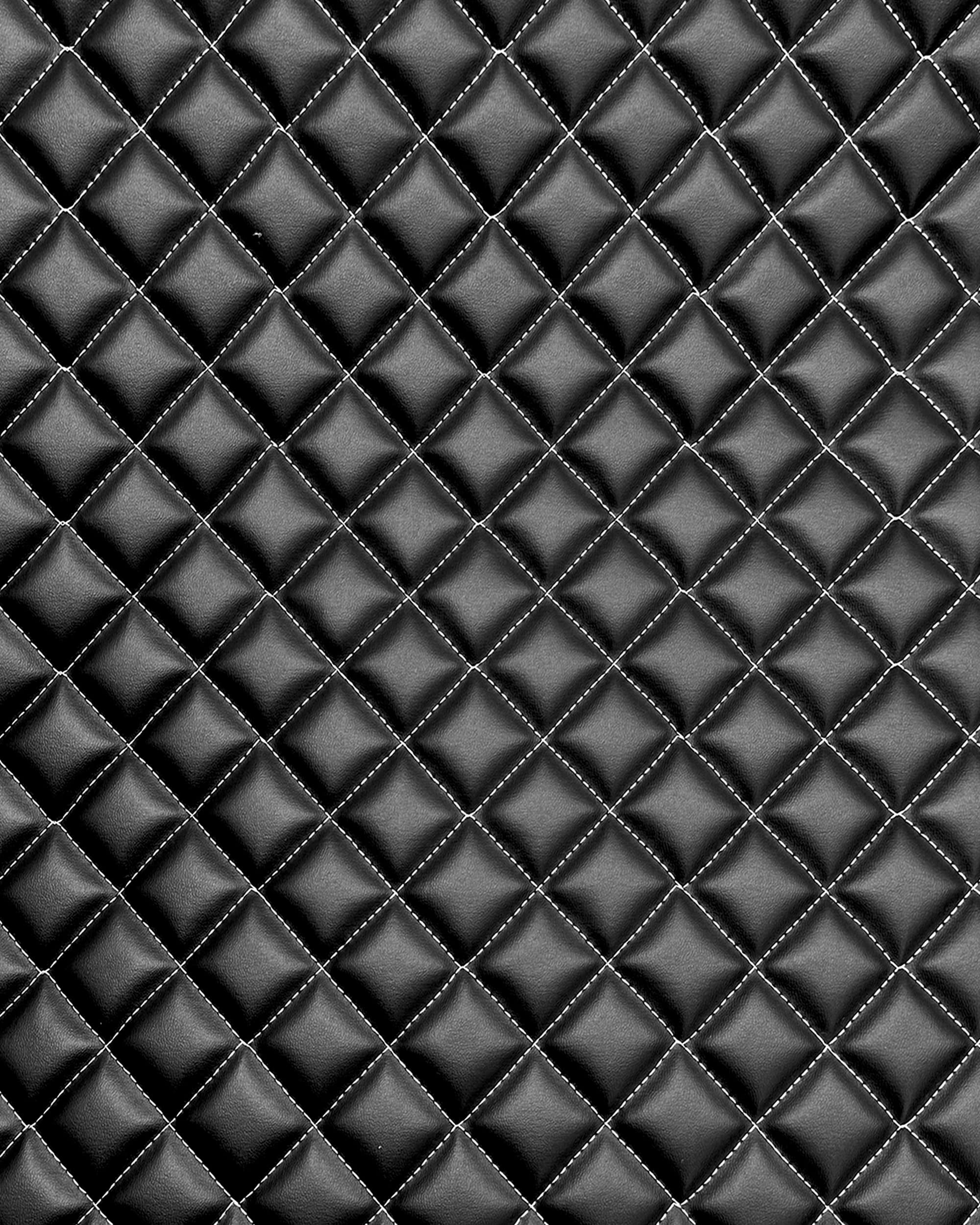 Quilted Padded Vinyl Fabric w 3/8" Foam Backing Smooth Grain Texture 2"x2" Diamond Upholstery /52" Wide/Sold by The Yard - Bar Stool, Restaurant Booth, Wall Panel, Wainscoting (Black, White Thread)