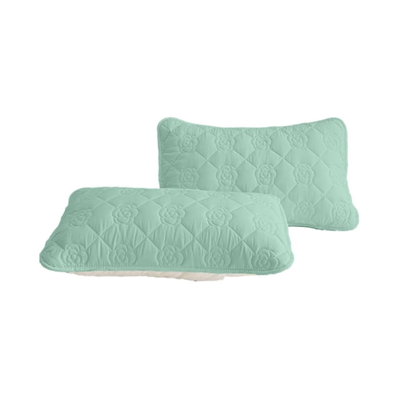 Quilted Pillow Protectors (Set of 2), Decorative Solid Cotton Floral Print Thick Bed Pillowcase, Super Soft Cozy Breathable Pillowcase Encasement with Envelope Closure 19x29 Inches