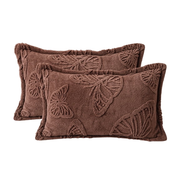 Quilted Pillowcase Set of 2, Decorative 3D Butterfly Pattern Microfiber Bed Pillow Shams, Soft Pillow Covers 29*20 Inch (Brown)